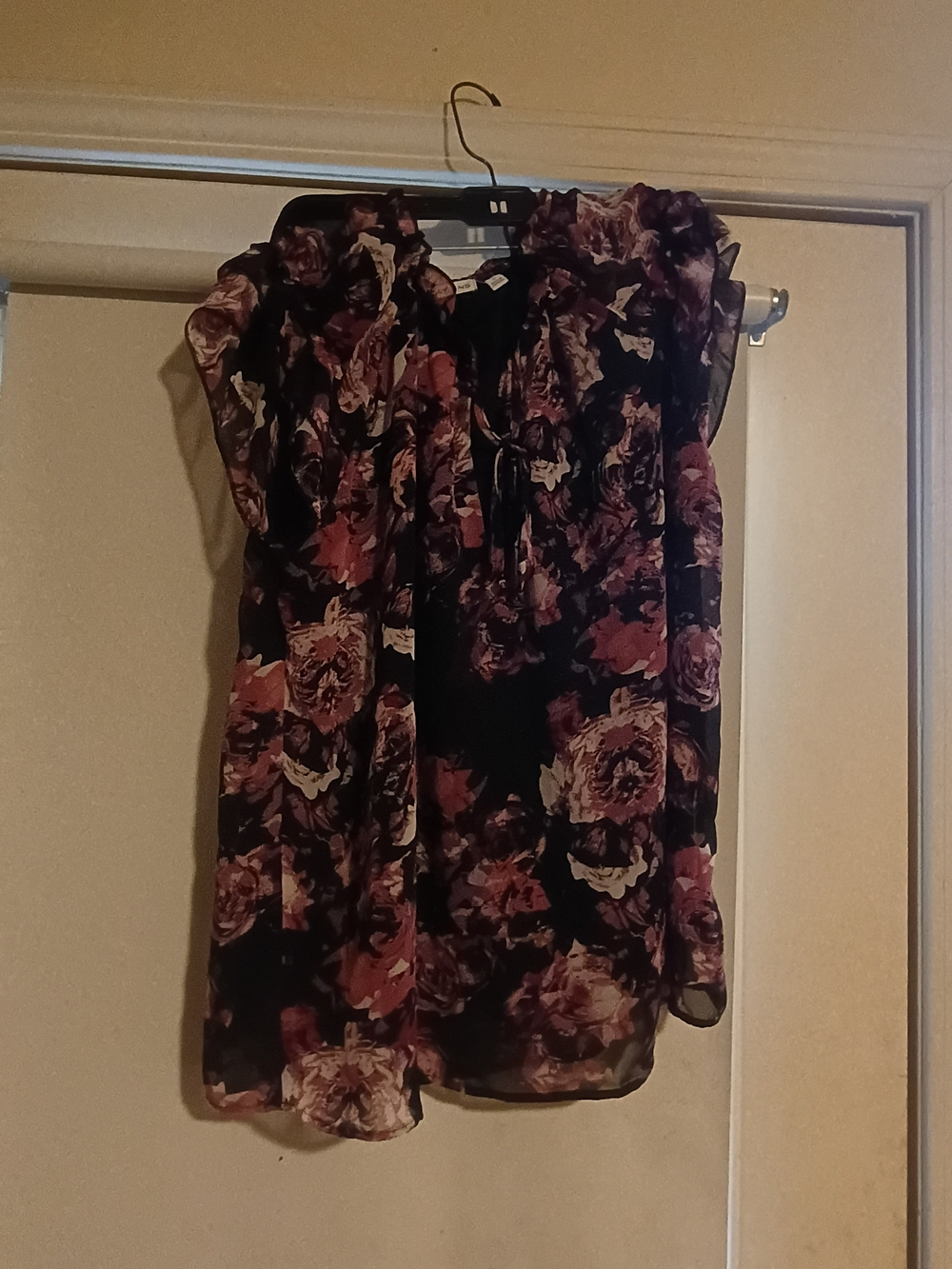 Notations Black Sheer Floral Tie-Neck Blouse